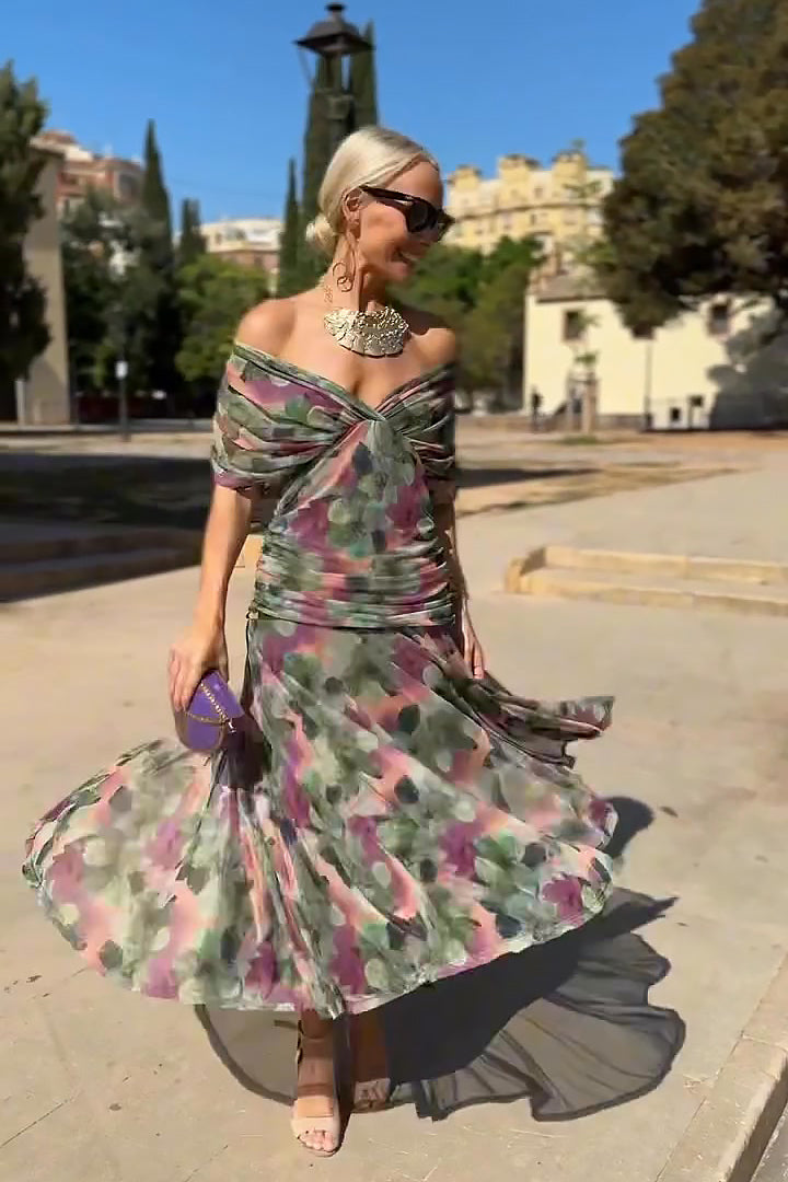Painted Floral V-Neck Maxi Dress