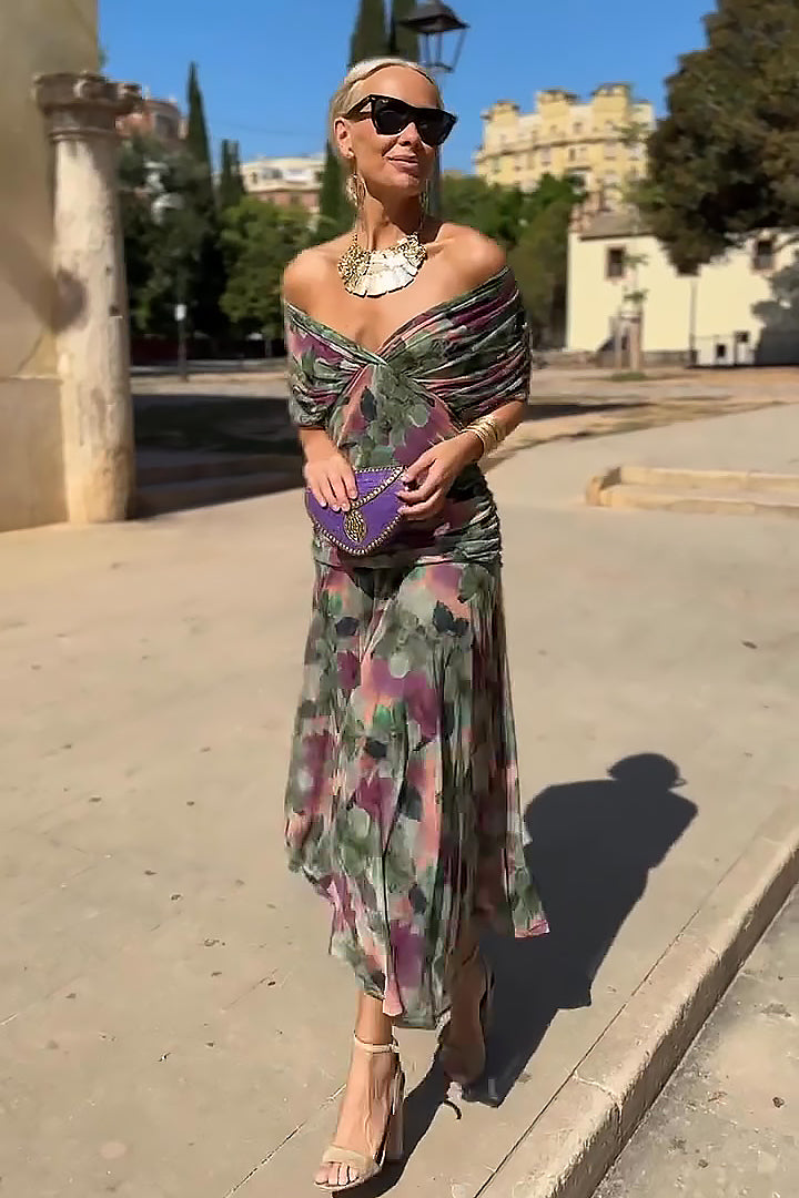 Painted Floral V-Neck Maxi Dress