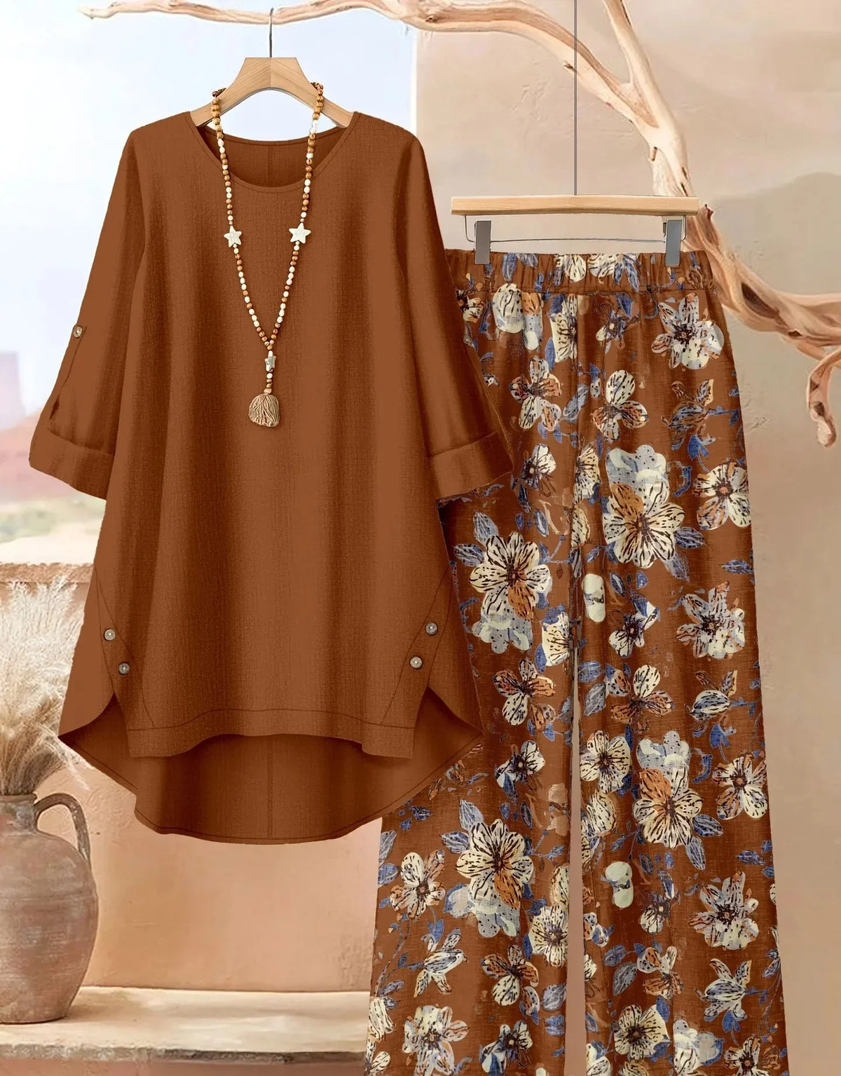 Layered Tunic and Wide-Leg Pants Set