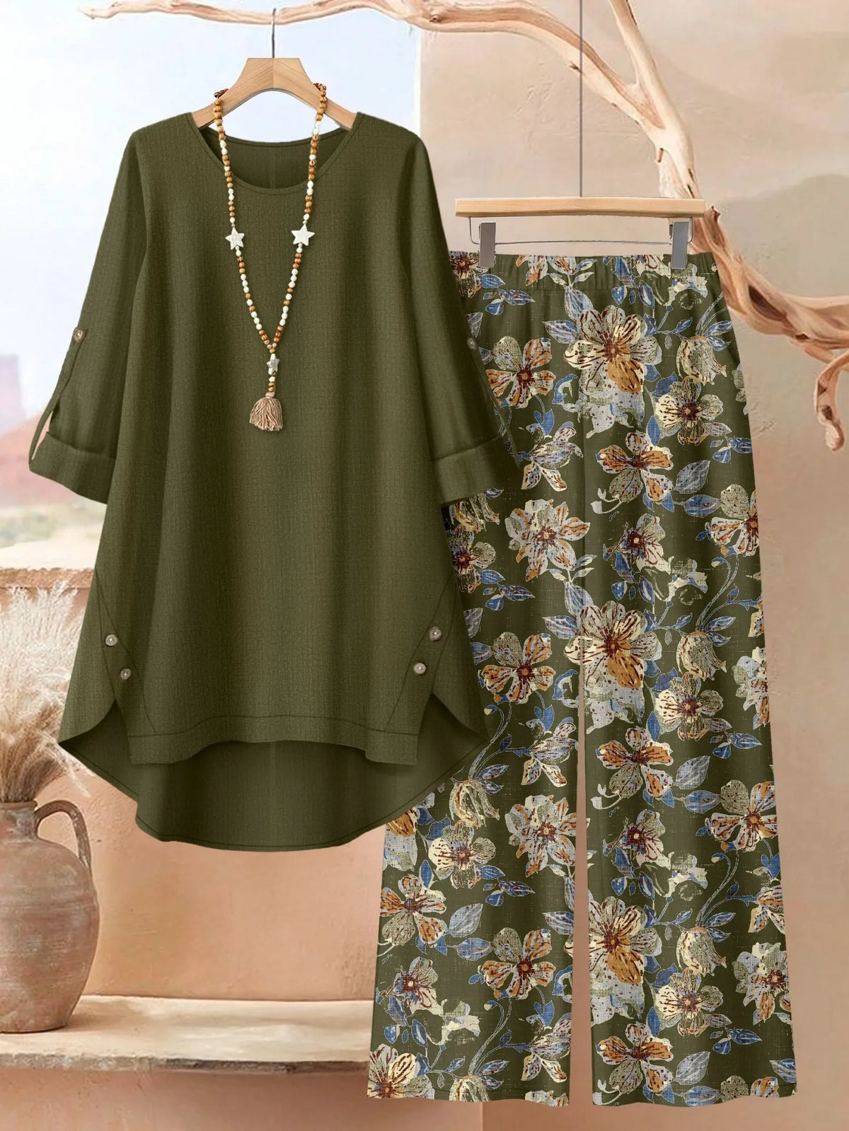 Layered Tunic and Wide-Leg Pants Set