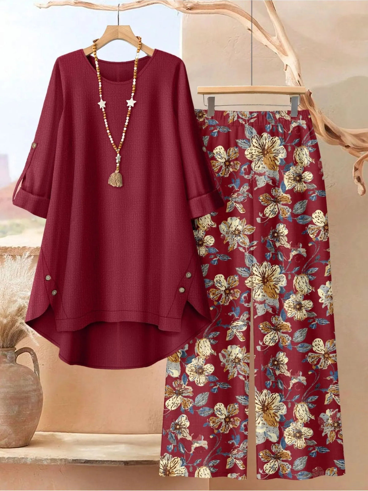 Layered Tunic and Wide-Leg Pants Set