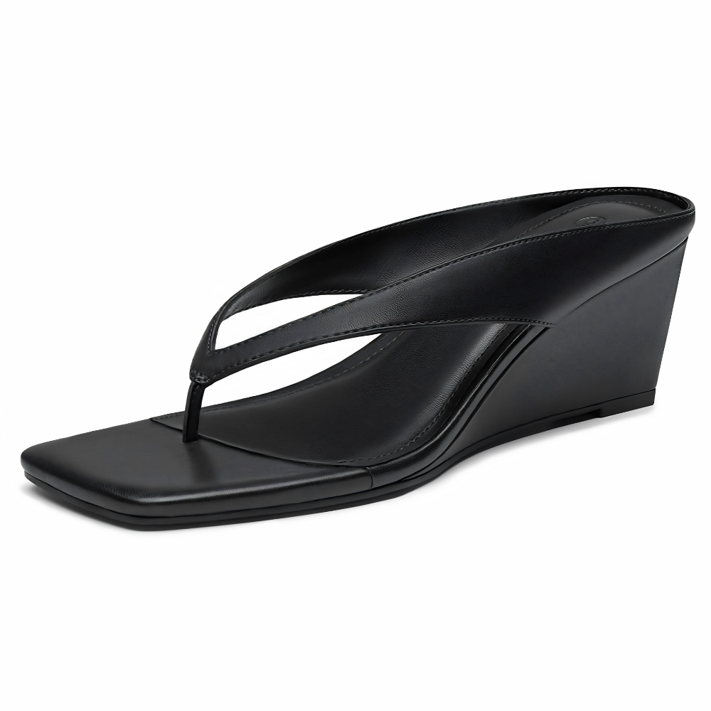 Portofino Square-Toe Thong Wedge Sandals