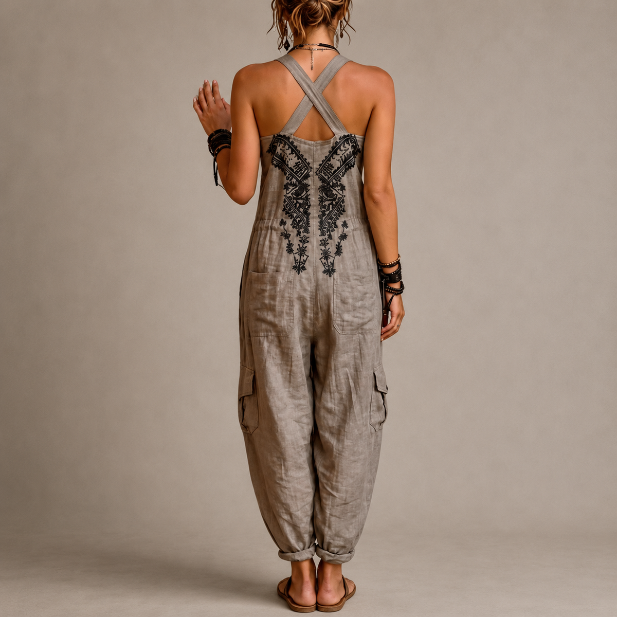 Embroidered Boho Harem Jumpsuit