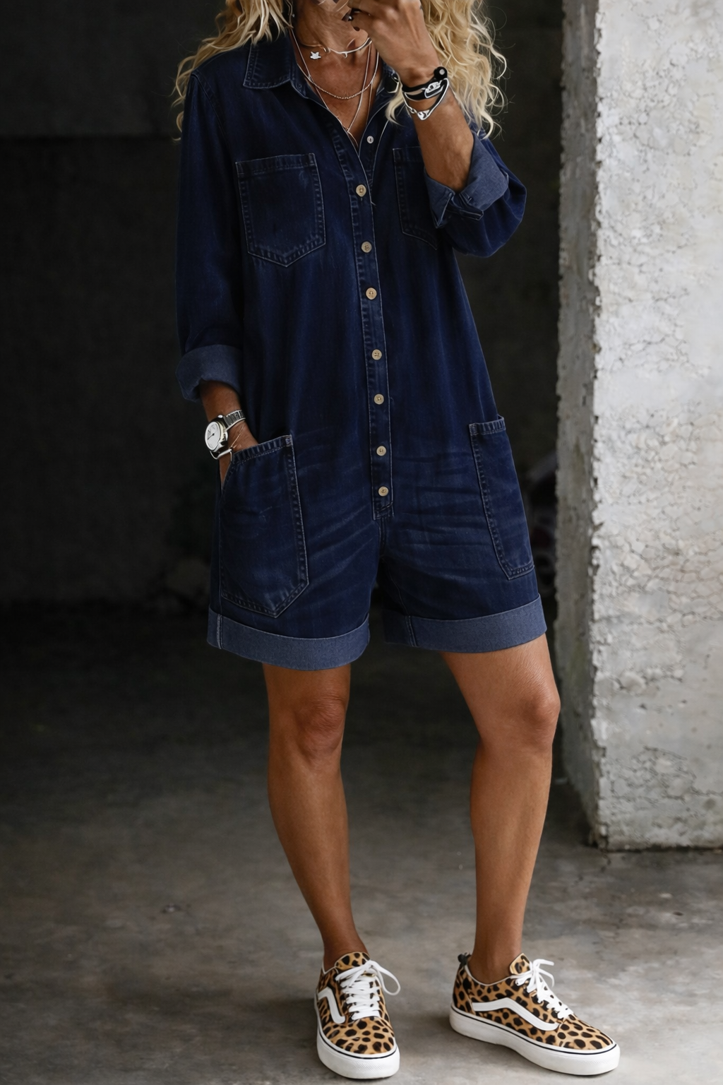 Denim Shorts Jumpsuit