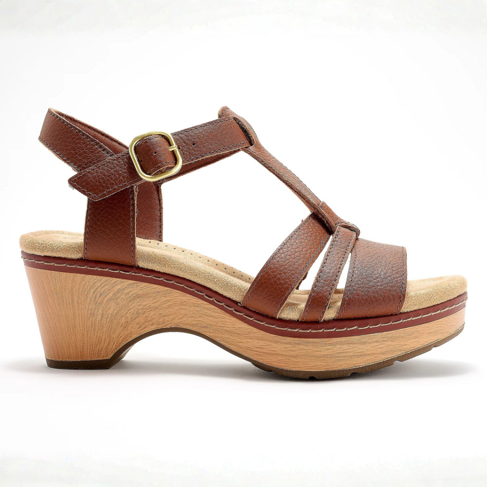 Olivia Leather T-Strap Heeled Sandals