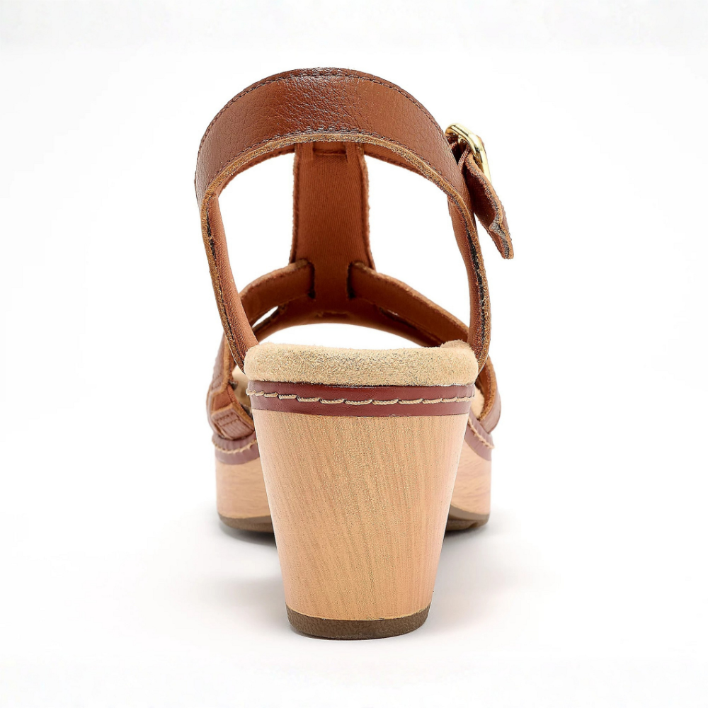 Olivia Leather T-Strap Heeled Sandals