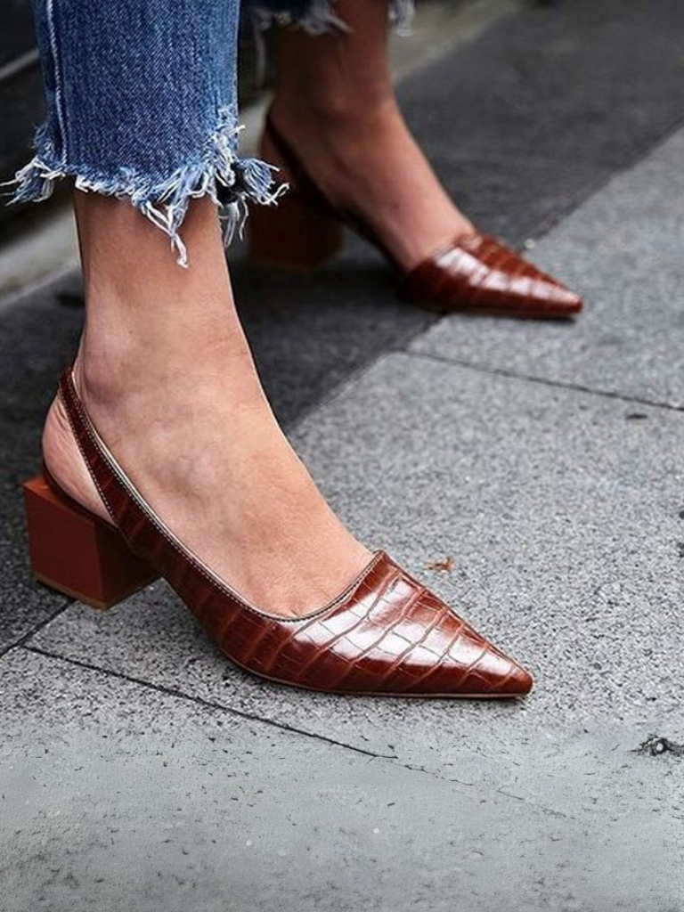 Croc-Effect Slingback Heels
