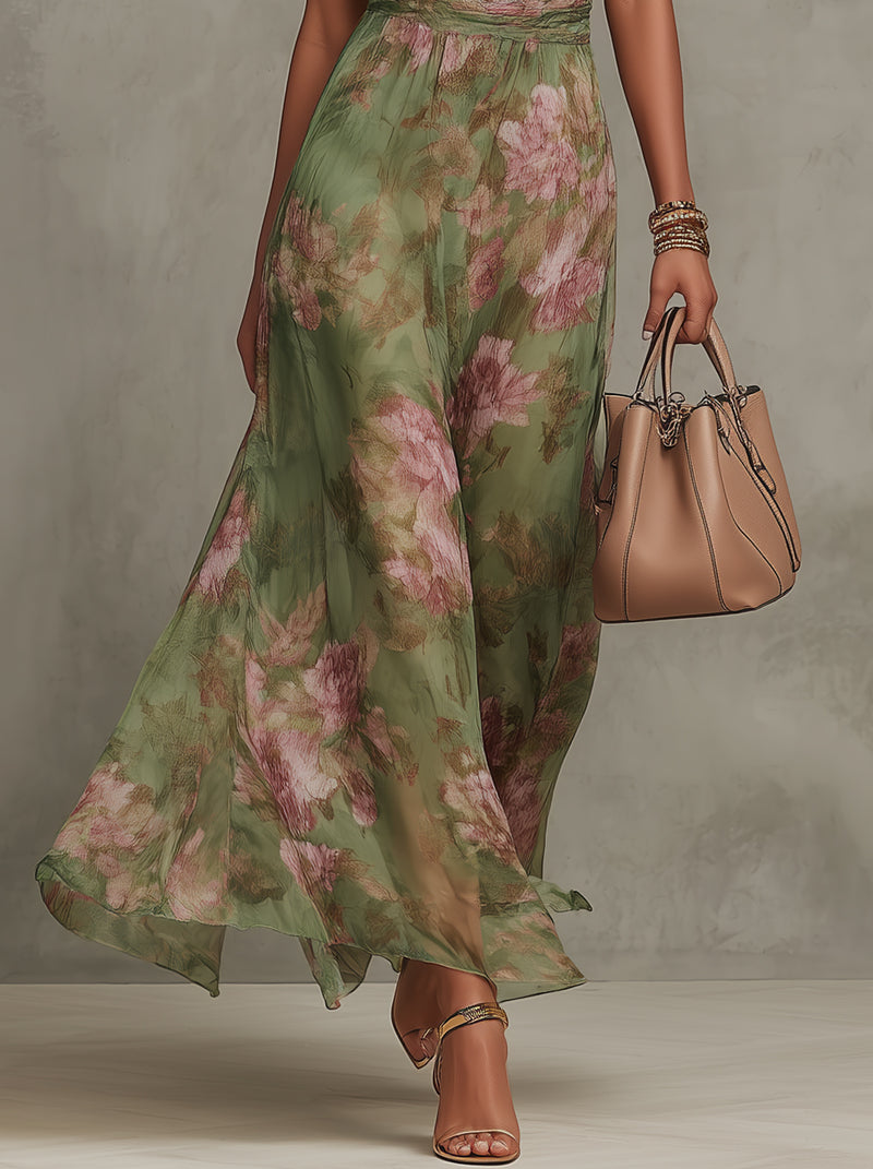 Watercolor Floral Halter Maxi Dress