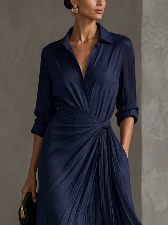 Navy Blue Knotted Maxi Shirt Dress