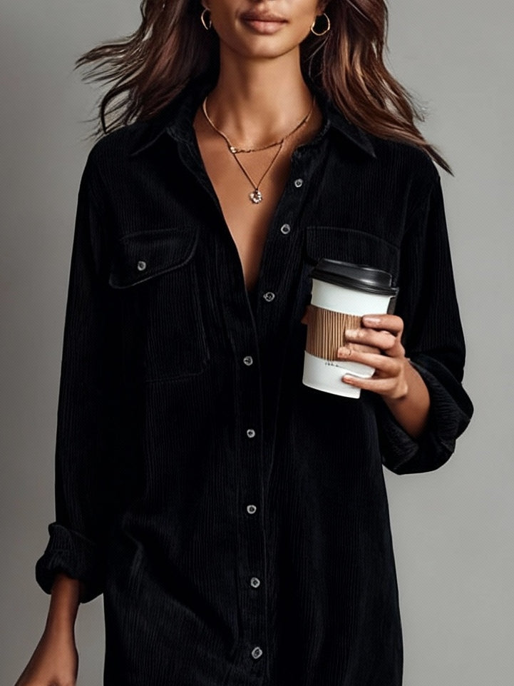 Corduroy Shirt Dress with Pockets