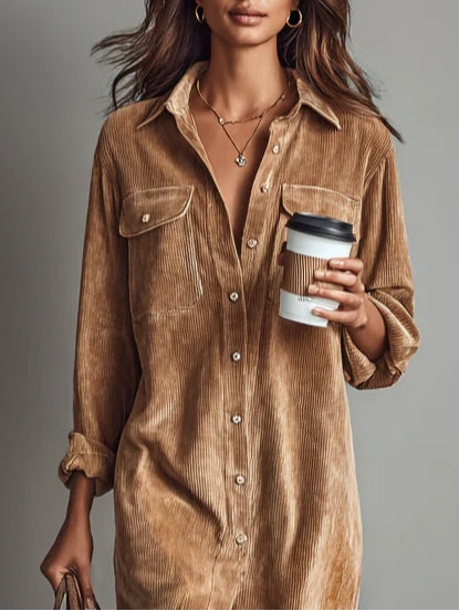 Corduroy Shirt Dress with Pockets