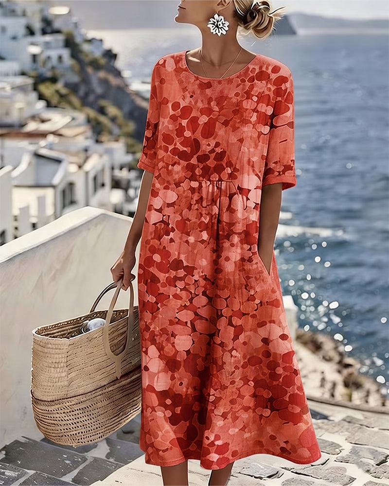 Abstract Floral Print Midi Dress