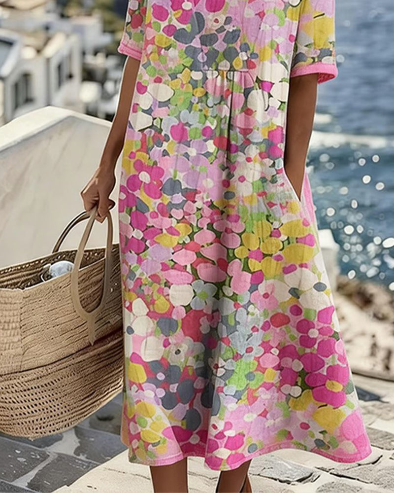 Abstract Floral Print Midi Dress