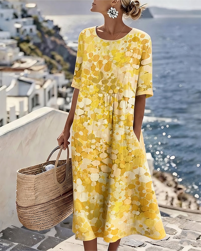 Abstract Floral Print Midi Dress