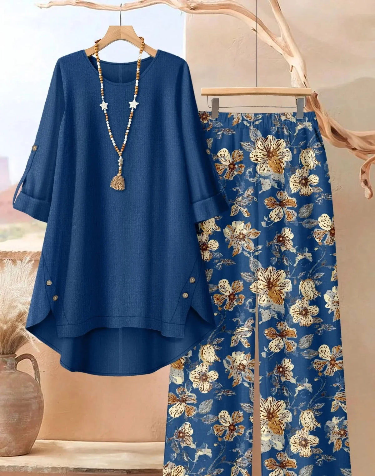 Layered Tunic and Wide-Leg Pants Set