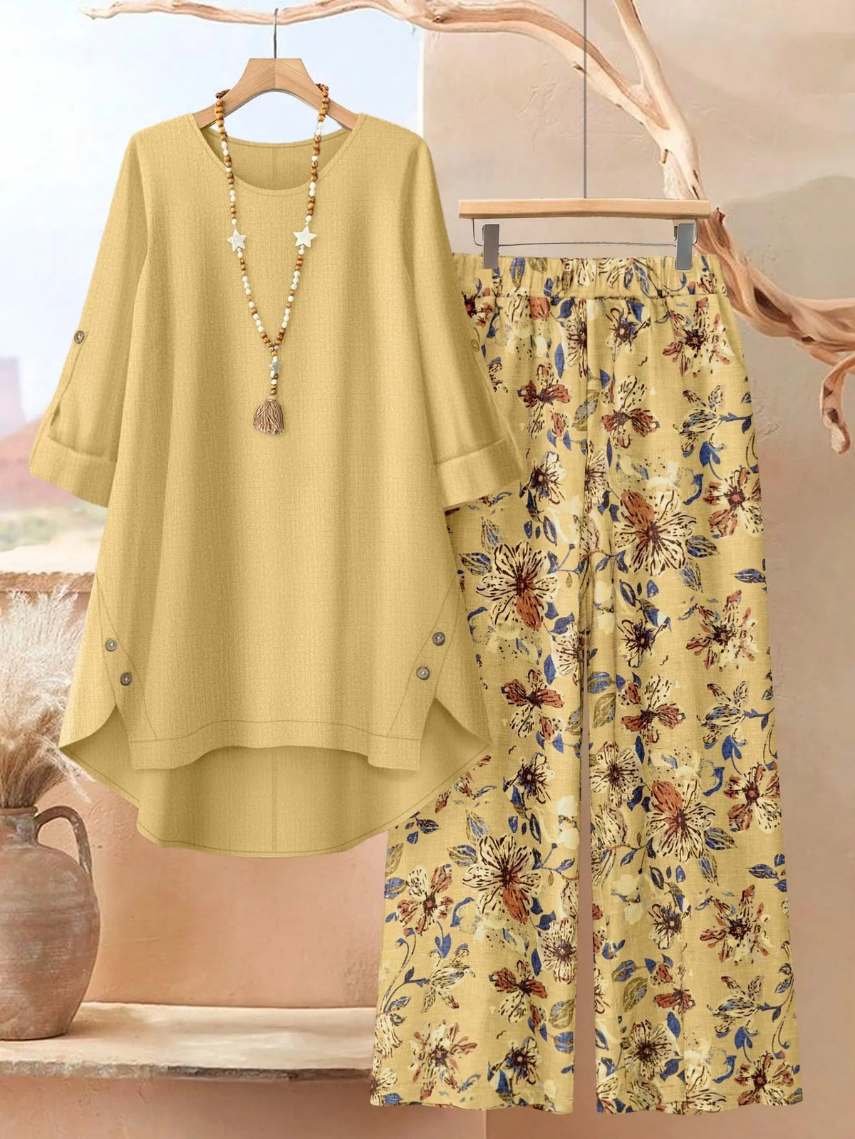 Layered Tunic and Wide-Leg Pants Set
