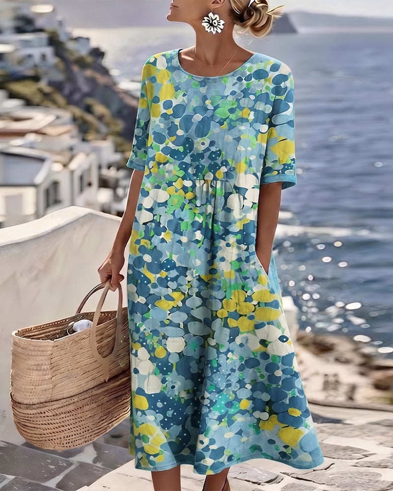 Abstract Floral Print Midi Dress