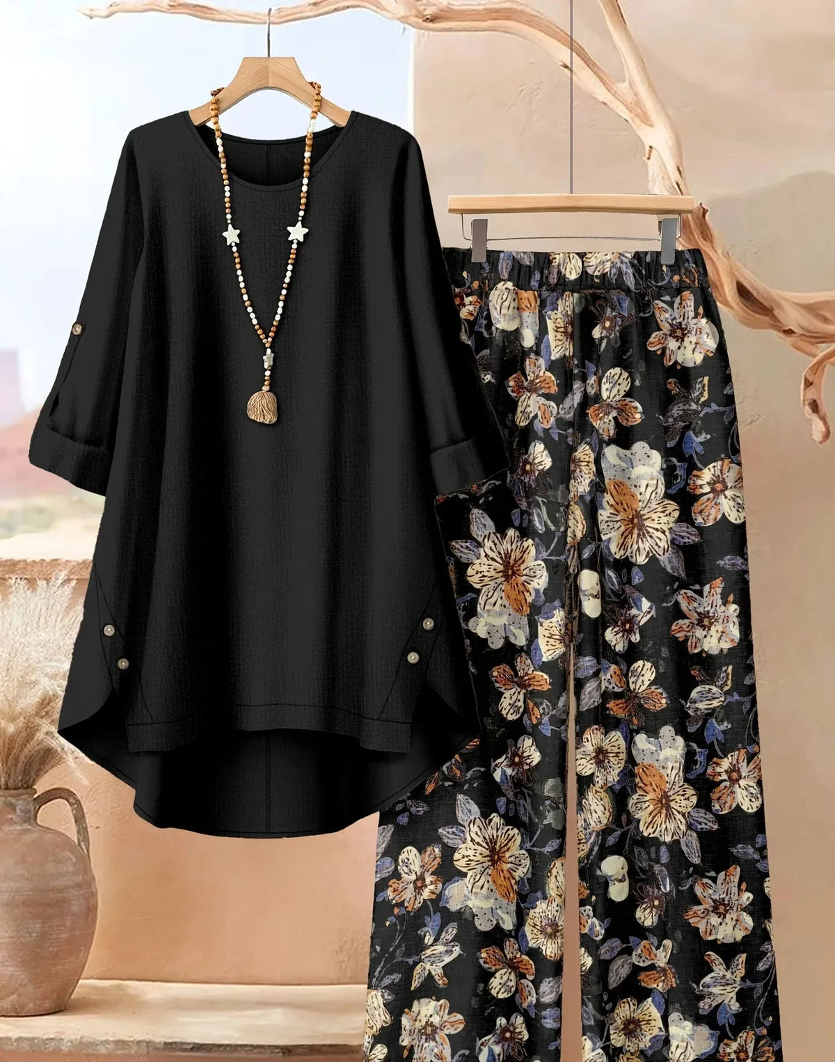 Layered Tunic and Wide-Leg Pants Set