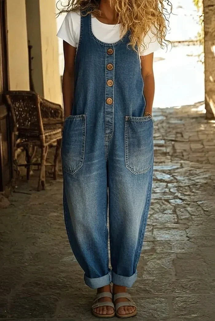 Vintage Cotton Denim Jumpsuit