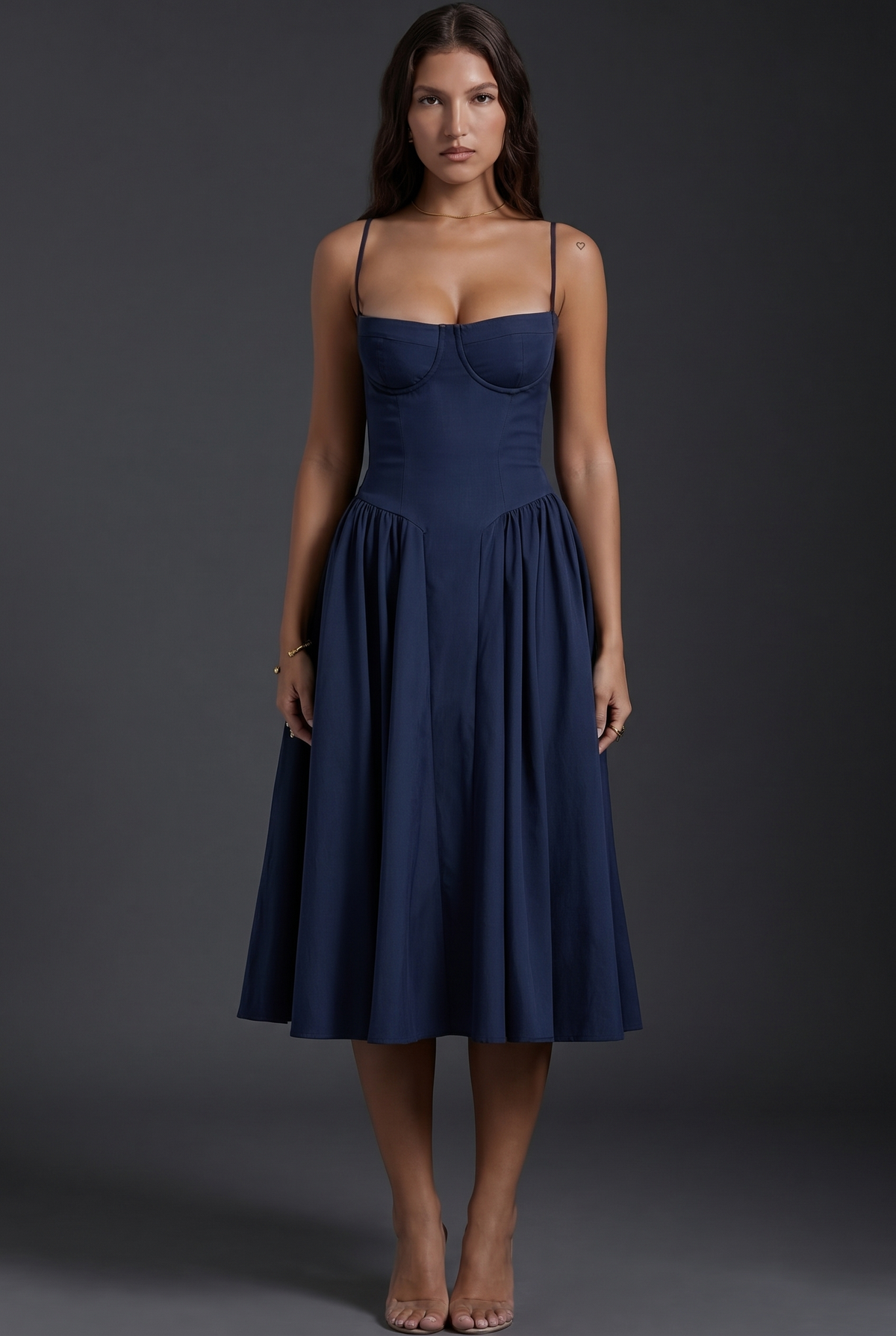 Fit-and-Flare Midi Dress with Built-In Cups