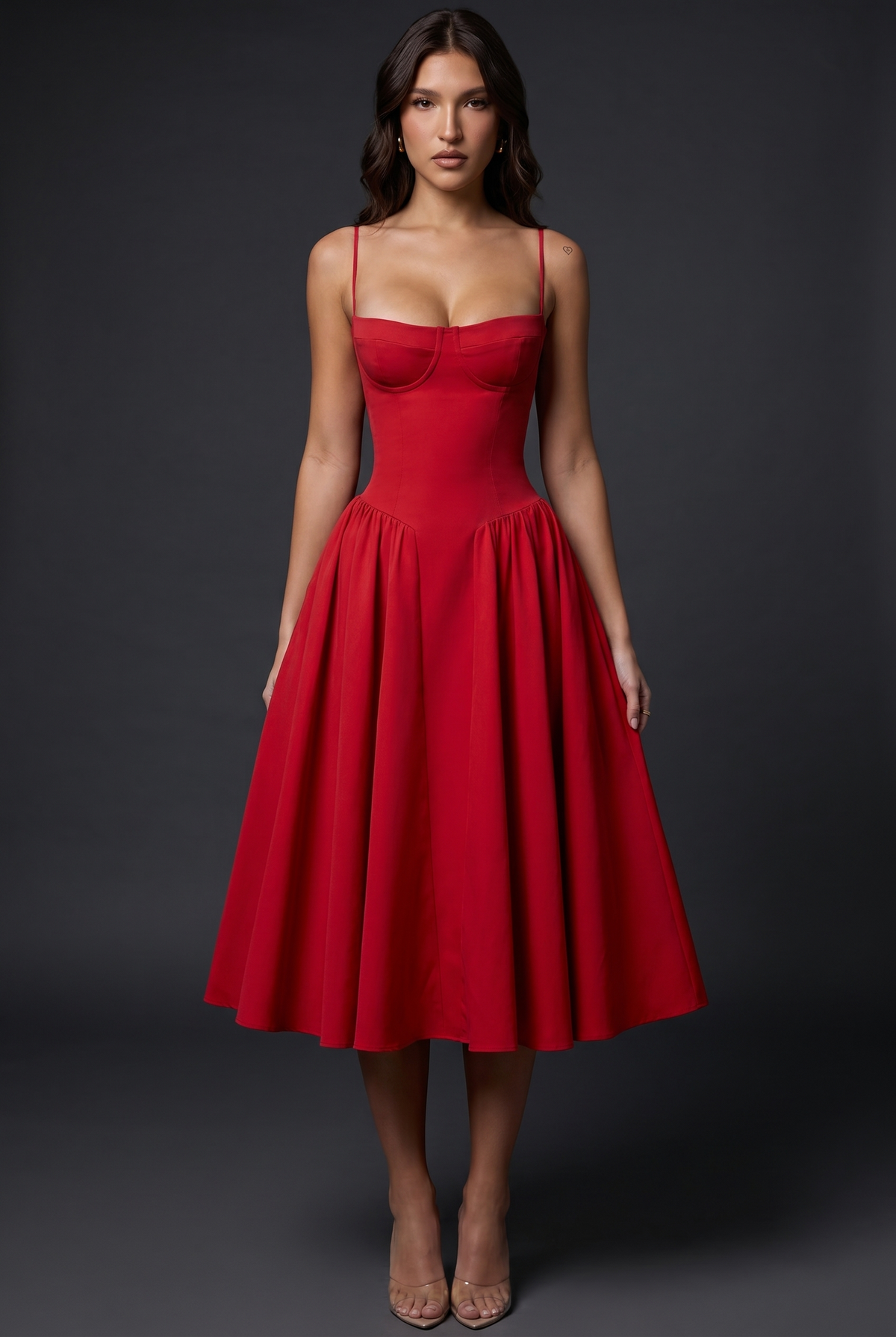 Fit-and-Flare Midi Dress with Built-In Cups