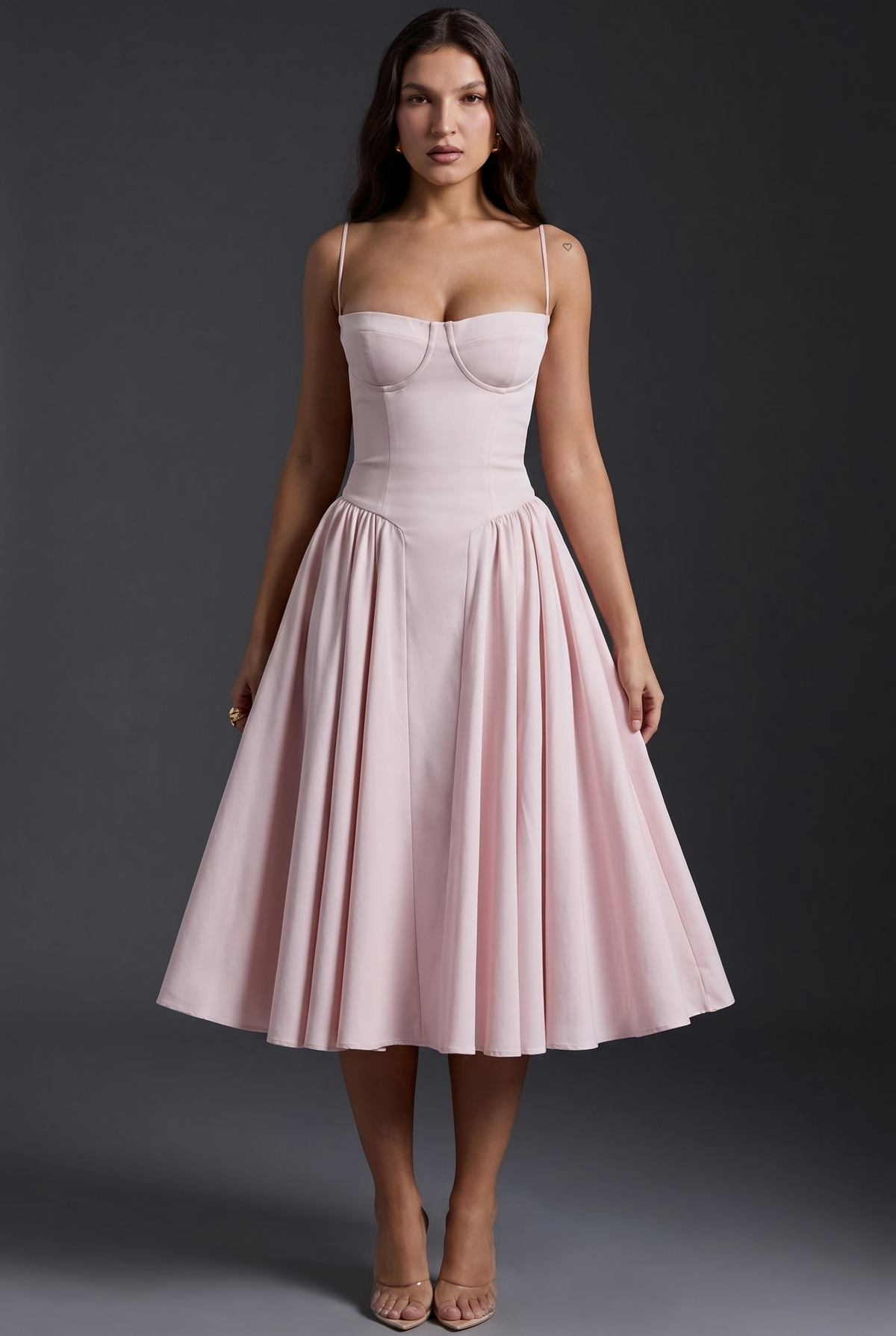 Fit-and-Flare Midi Dress with Built-In Cups
